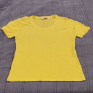 Semi-sheer Lacoste Neon Yellow Short Sleeve Women's Tee Size 38 (M)